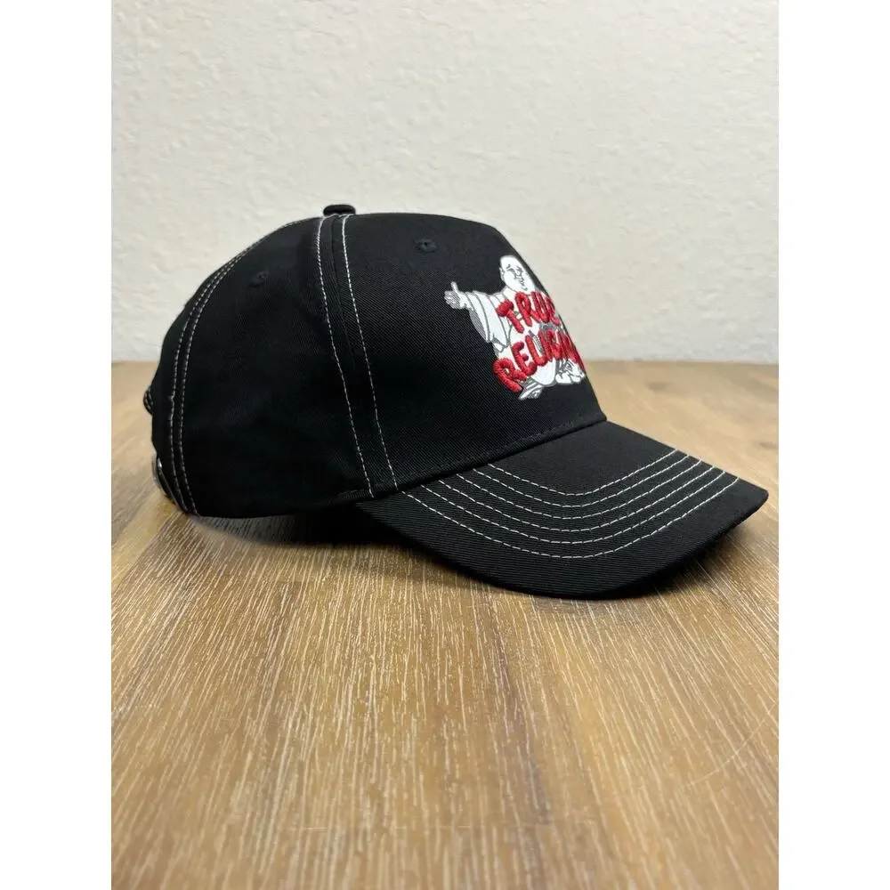 True Religion Buddha Trucker Hat Black Snapback Cap Mens One Size NWT Original